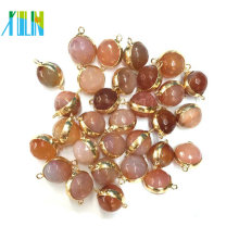 Natural Druzy Agate Faced Beads Double Connectors Wrapped Gold Charms For Making Bracelet Pendant Jewelry